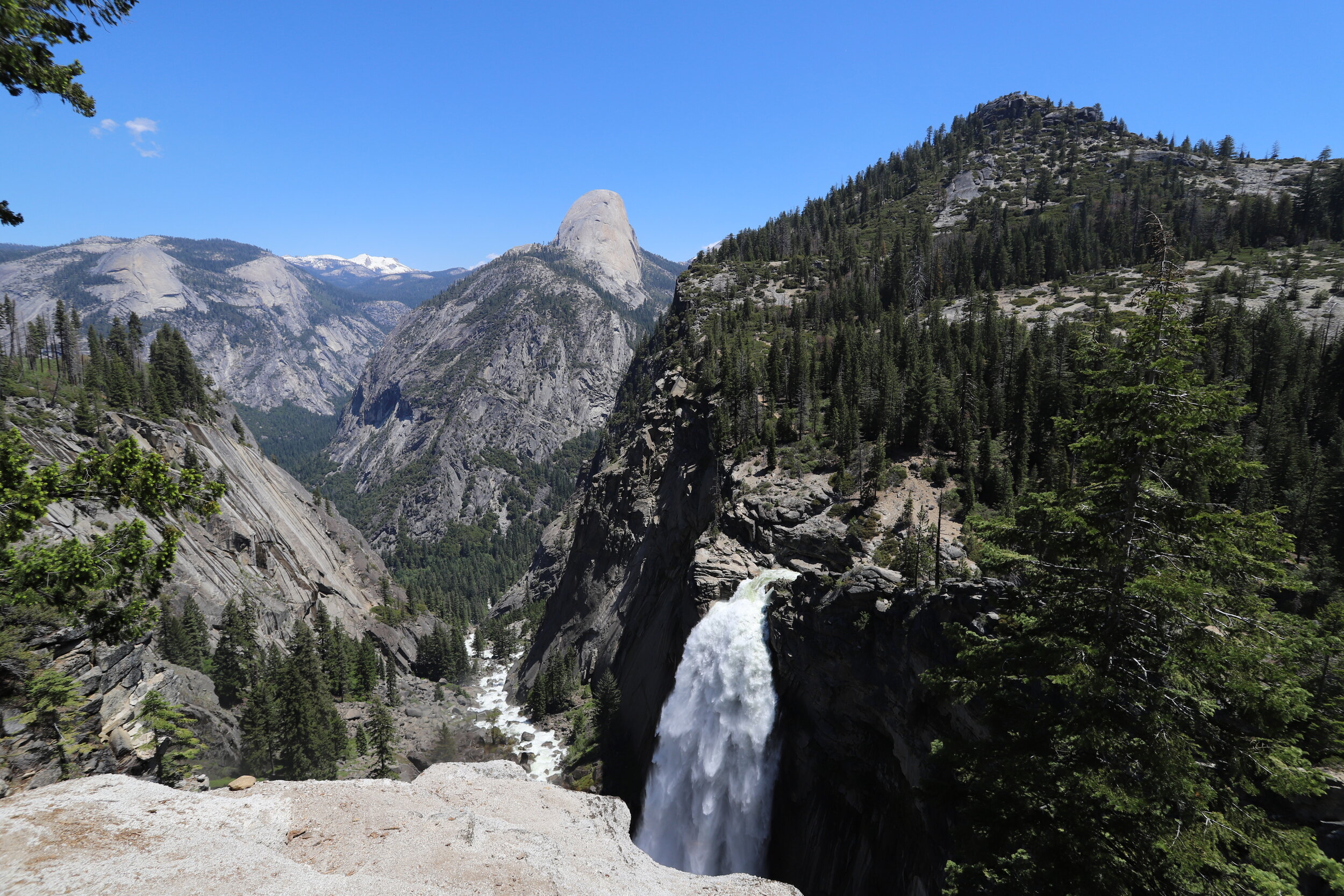 View of Illilouette Falls from the spur trail. Half Dome is pictured in the center.