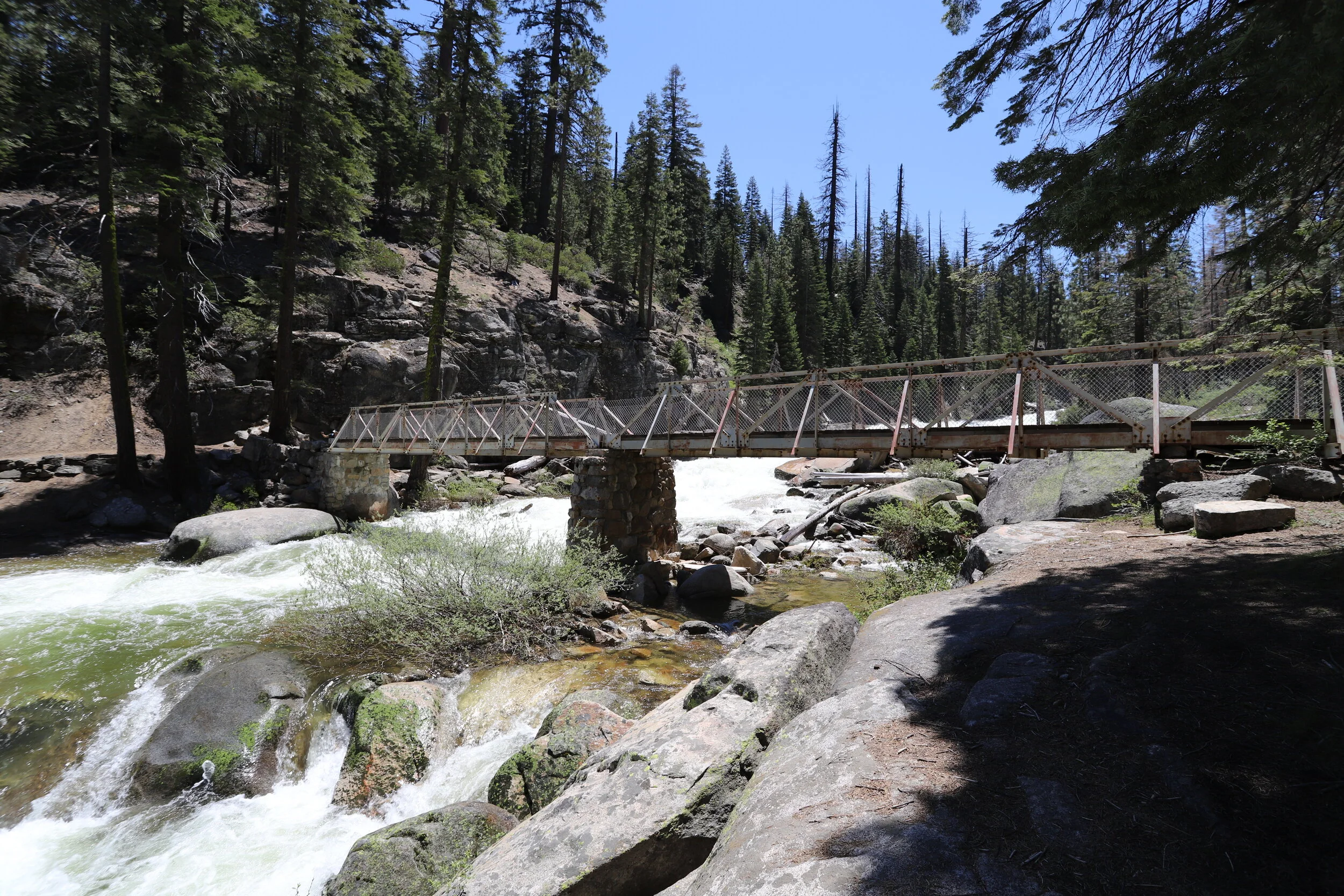 I’m not sure why I was worried about crossing this river, but we were getting mis-information from hikers about having to cross on logs. This isn’t true. There is a very sturdy bridge near the top of Illiouette Falls.