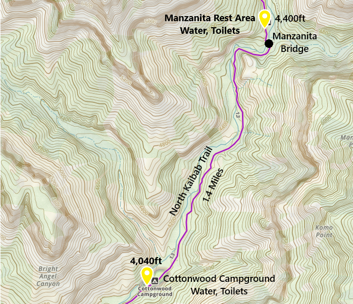 North Kaibab Trail Map Cottonwood Campground to Manzanita Rest