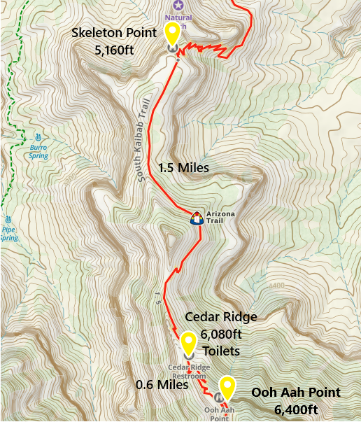 South Kaibab Hiking Trail Map to Skeleton Point