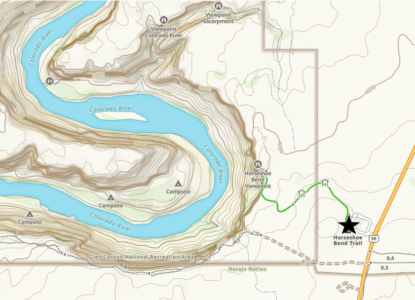 Hiking Map out to Horseshoe Bend
