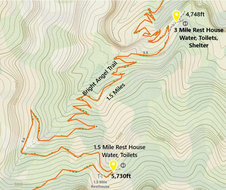 Hiking Trail Map 3 Mile Rest House to 1.5 Mile Rest House