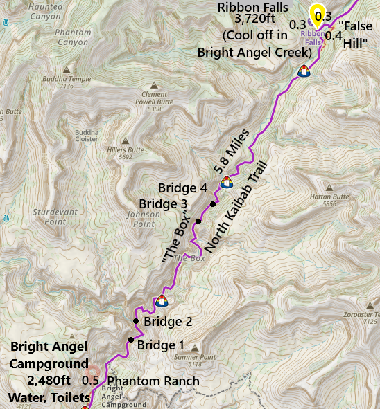 Map of Inner Canyon the Box on North Kaibab