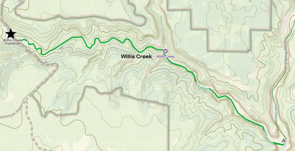 Willis Creek Slot Canyon Map