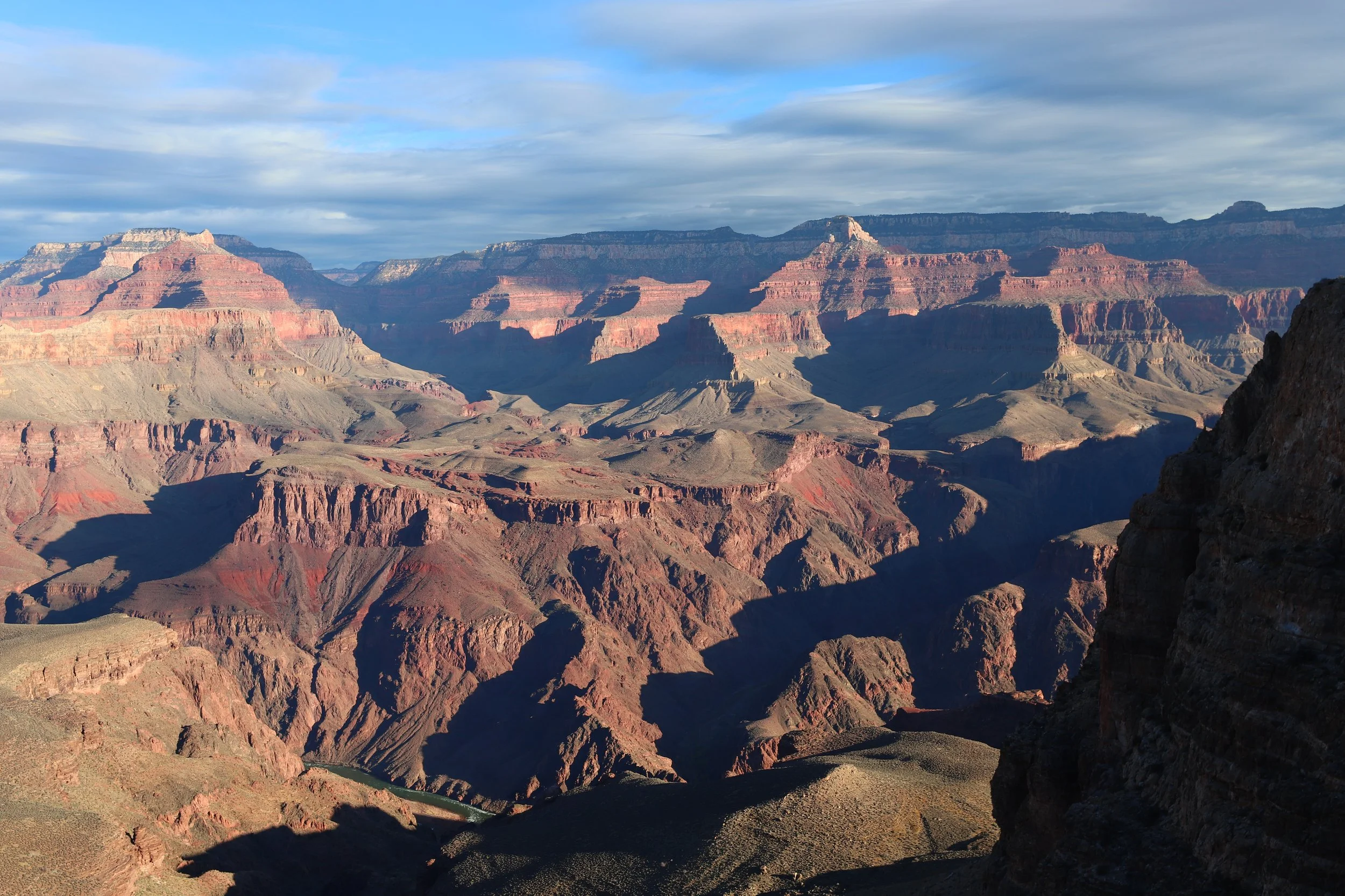 Where is the first place you see the Colorado River from the South Kaibab Trail?