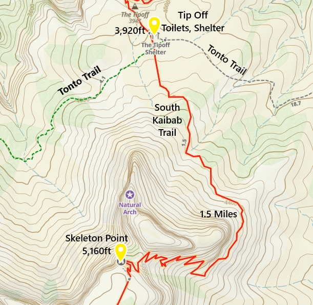South Kaibab Trail Map Skeleton to Tip Off South Kaibiab