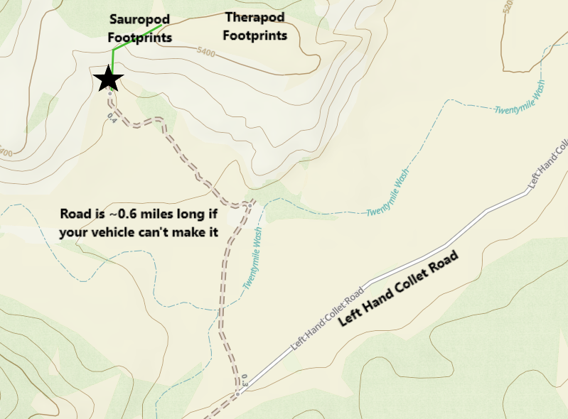 Map to Twenty Mile Wash Dinosaur Trackway