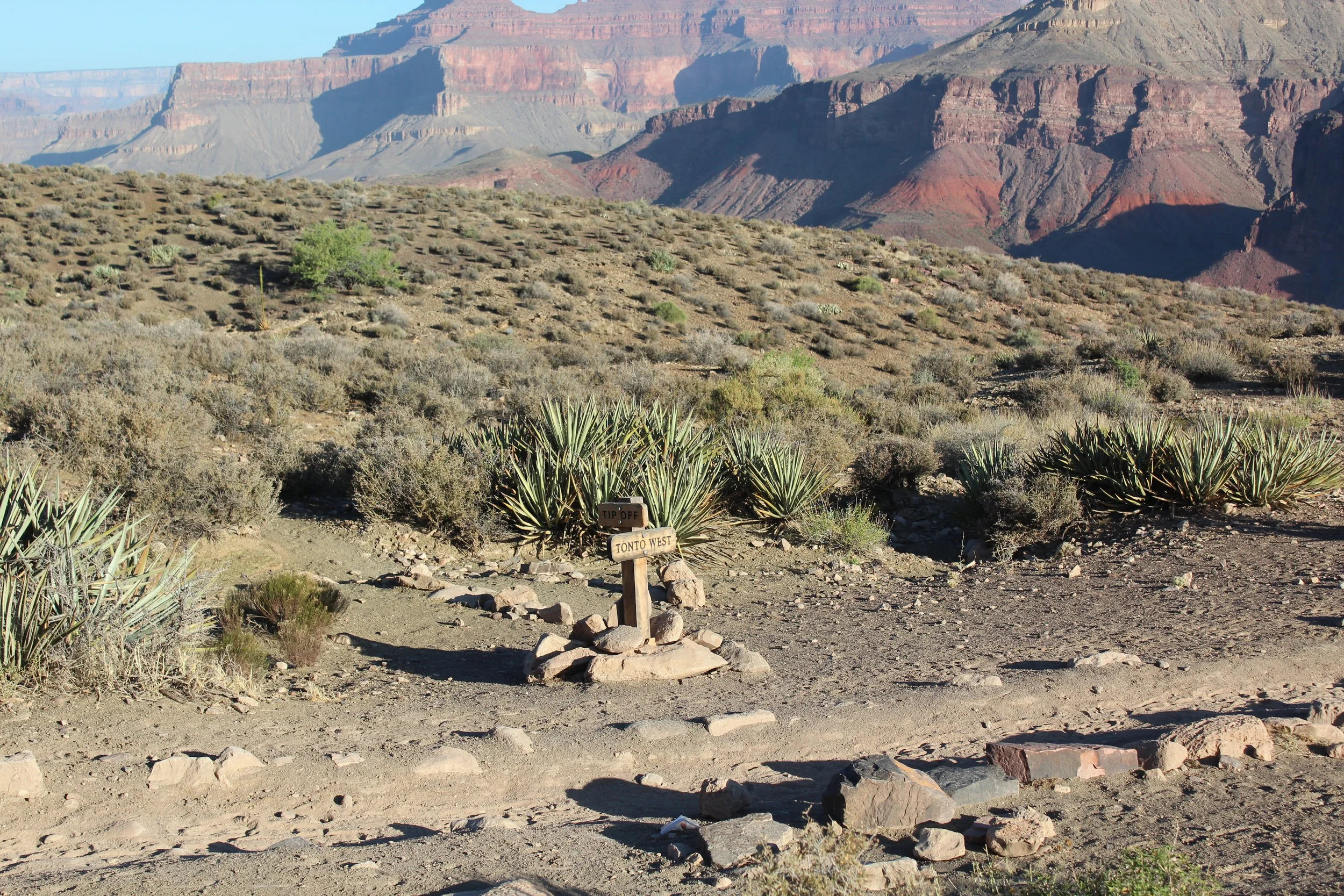 Tonto Trail connects South Kaibab and Bright Angel Trail