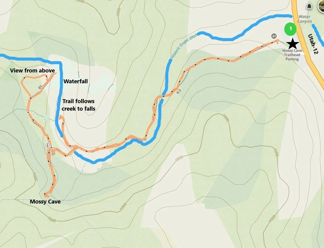 Mossy Cave and Waterfall Hiking Map