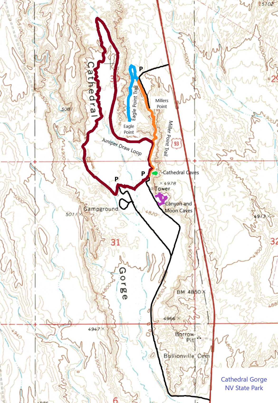 Cathedral Gorge Map