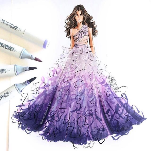 Sketched with @copic_official_us . Where would you wear this? 💕 #marchesa  #fashionsketch #fashionillustrator #copicmarkers #fashionillustration #bostonblogger #bostonillustrator #marchesafanfriday #couture #ombre
