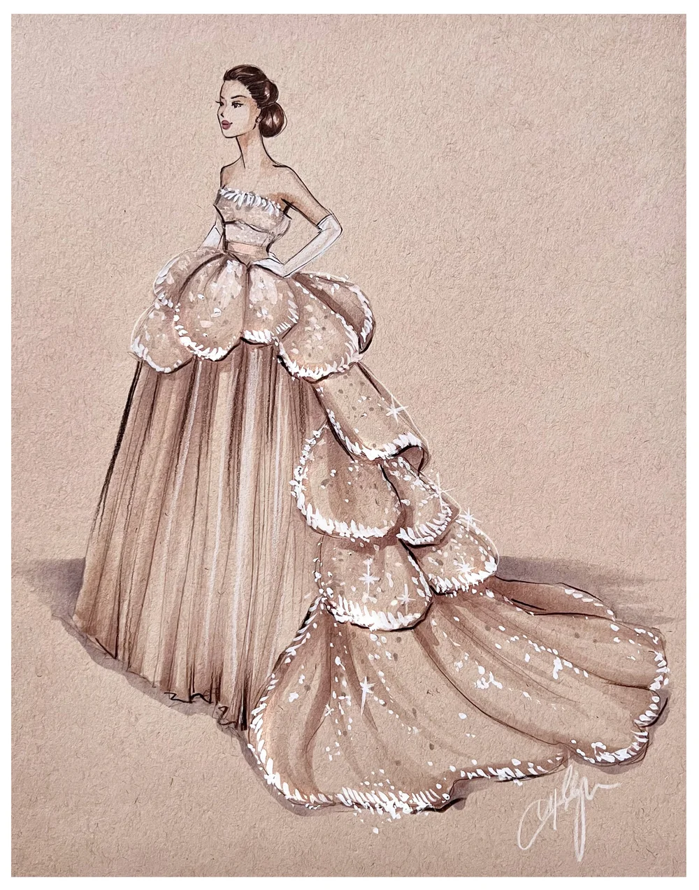 Custom Bridal Gown Illustration/Painting, Single Figure, 11x14"  Holly  Nichols