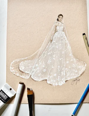 Custom Bridal Gown Illustration/Painting, Single Figure, 11x14" Holly Nichols Custom Bridal Gown Illustration/Painting, Single Figure, 11x14" Holly Nichols