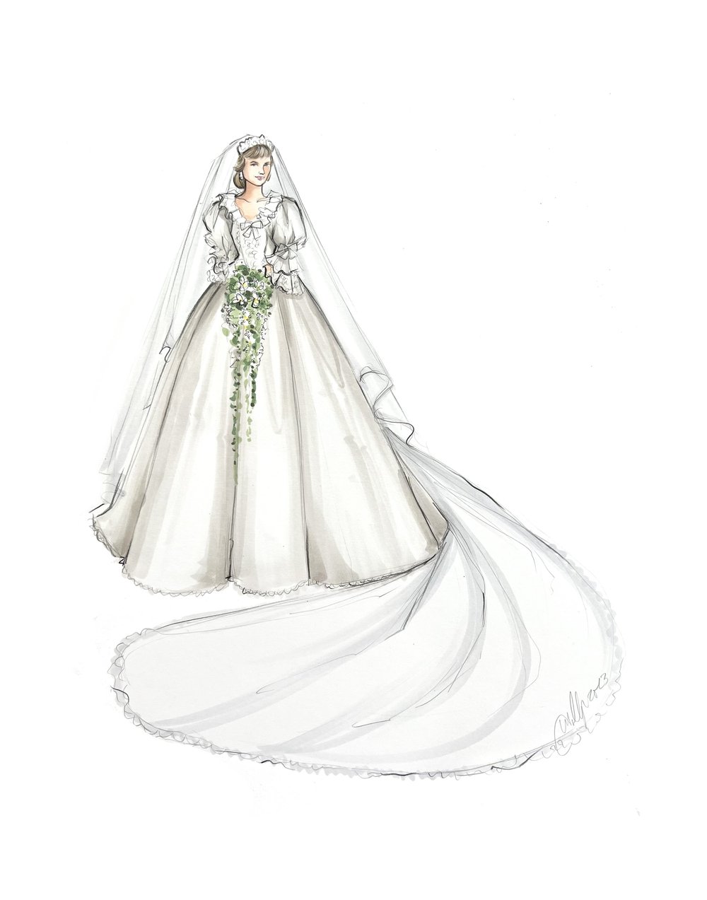 Custom Bridal Gown Illustration/Painting, Single Figure, 11x14"  Holly  Nichols