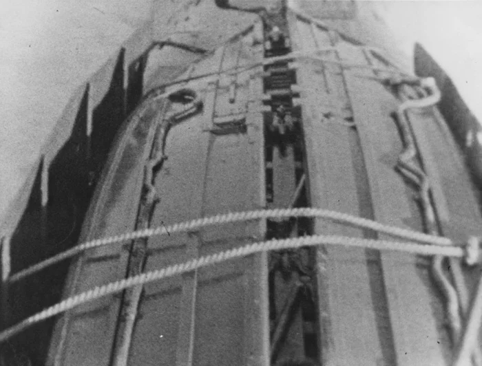 Rimau 1 Method of carrying folding boat lashed to casing of submarine .jpg