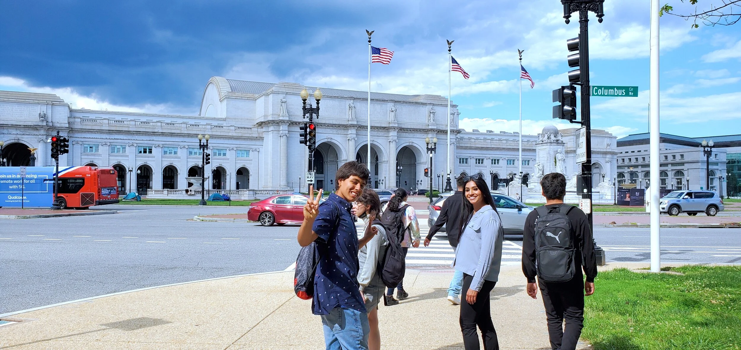 The group walking toward Union Station.