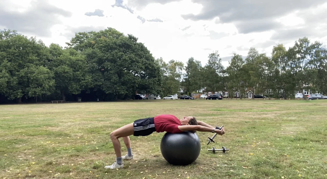 Swiss Balls and Spin lock dumb bells form the foundation of my home based essentials kit