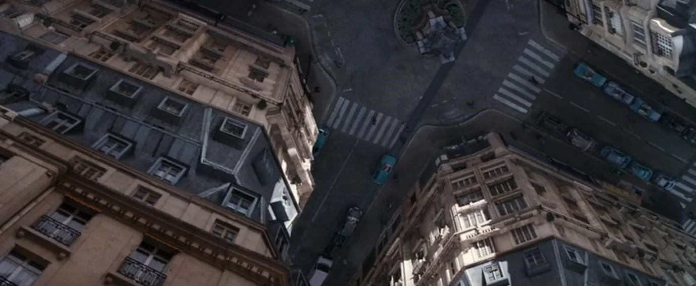 As Cobb explains Inception to Ariadne he shows her the abstracted world of her dreams. This virtual world is no longer constrained by the physics of singular time and place. As Adriadne manipulates this world, she folds one Main Street on top of the other. In a world of abstraction, the scarcity of physical location has disappeared.