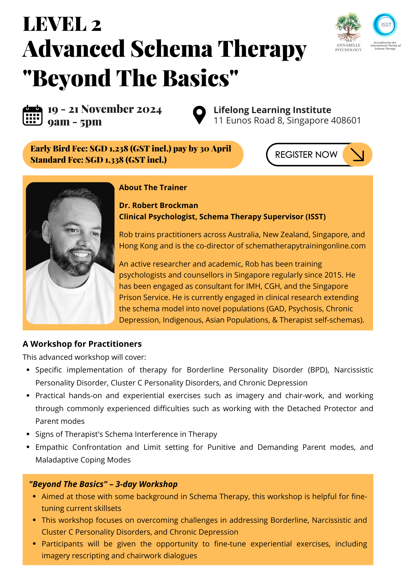 [REGISTRATION OPEN] 2024 Schema Therapy Level 2 - Advanced Schema Therapy Training [conducted by Dr Rob Brockman (not a medical or dental qualification)]