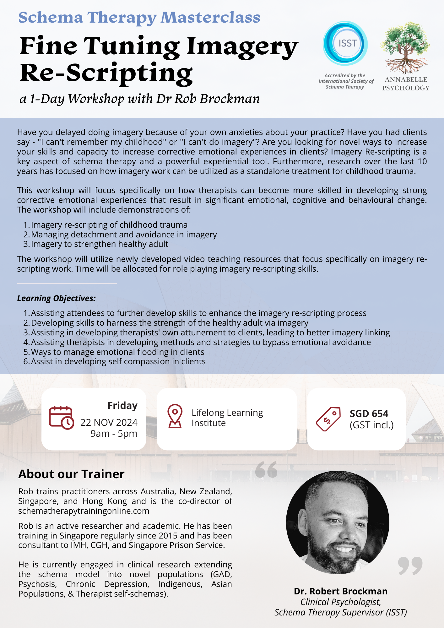 [REGISTRATION CLOSED- TO BE RESCHEDULED] 2024 Schema Therapy Masterclass - Fine Tuning Imagery Re-Scripting [conducted by Dr Rob Brockman (not a medical or dental qualification)]