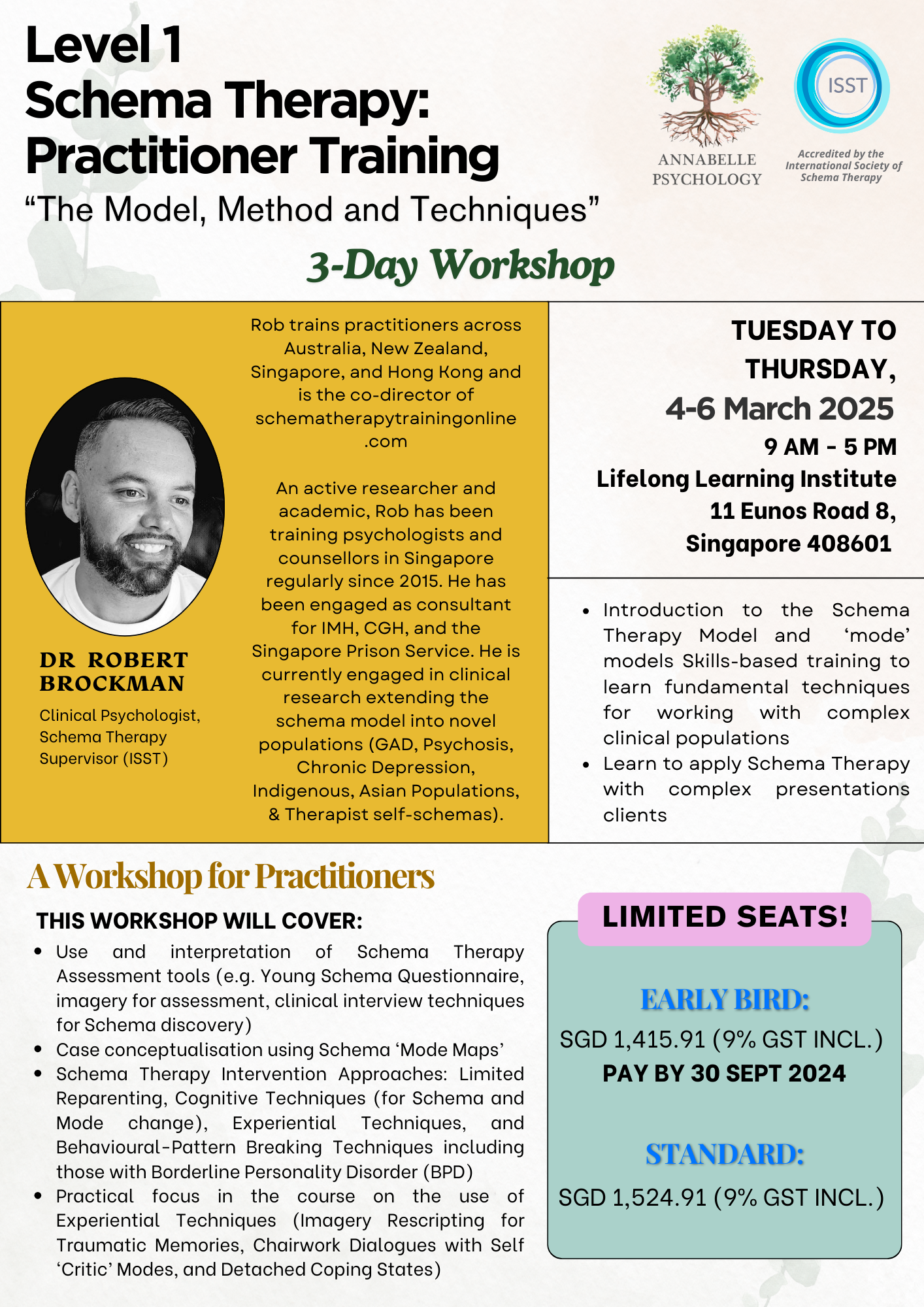 [FULLY SUBSCRIBED] 2025 Schema Therapy Level 1 - Practitioner Training - Conducted by Dr Rob Brockman (not a medical or dental qualification)]