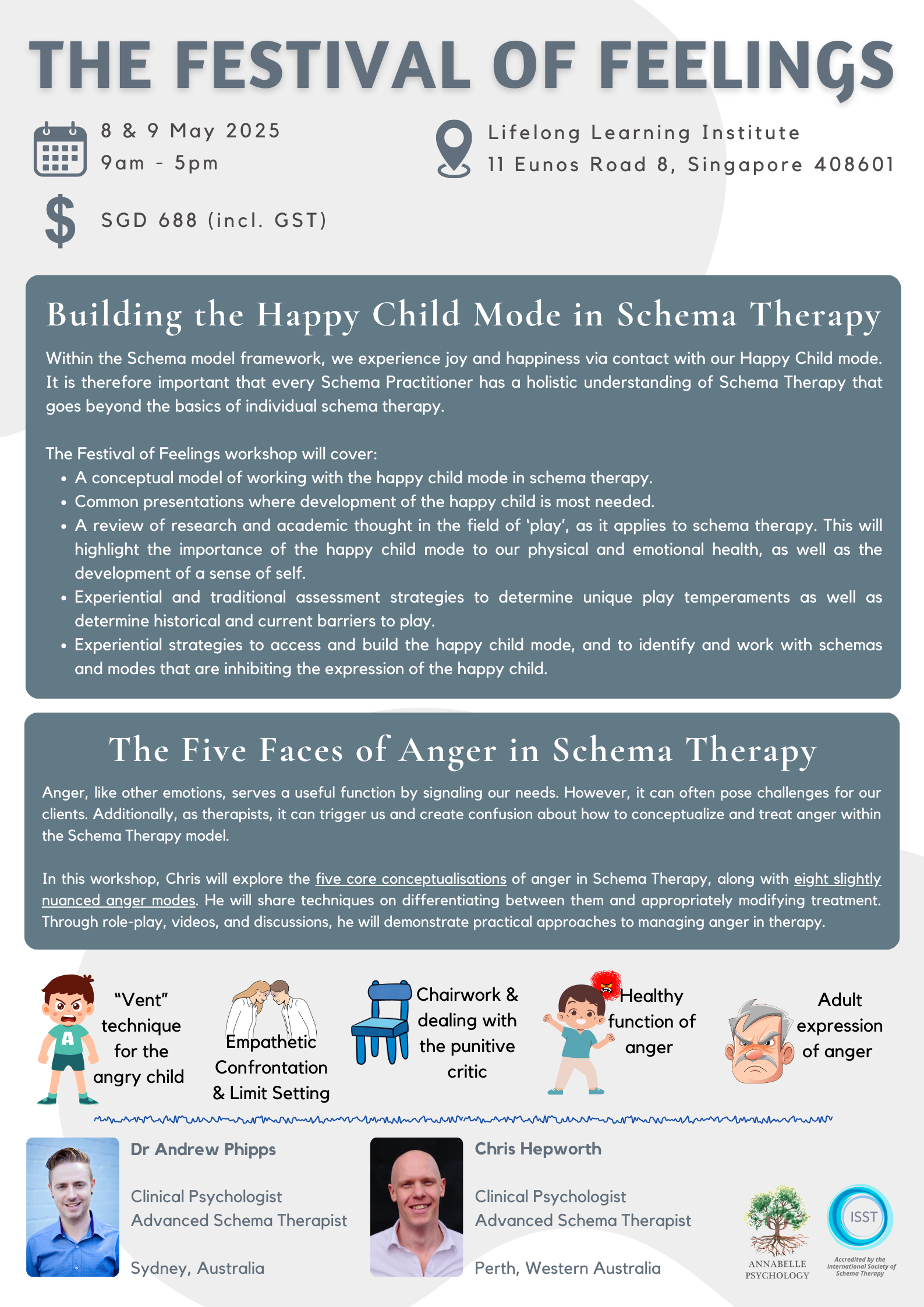 [REGISTRATION CLOSED - CANCELLED] 2025 Schema Therapy Training - The Festival of Feelings [conducted by Dr Andrew Phipps and Chris Hepworth (not a medical or dental qualification)]