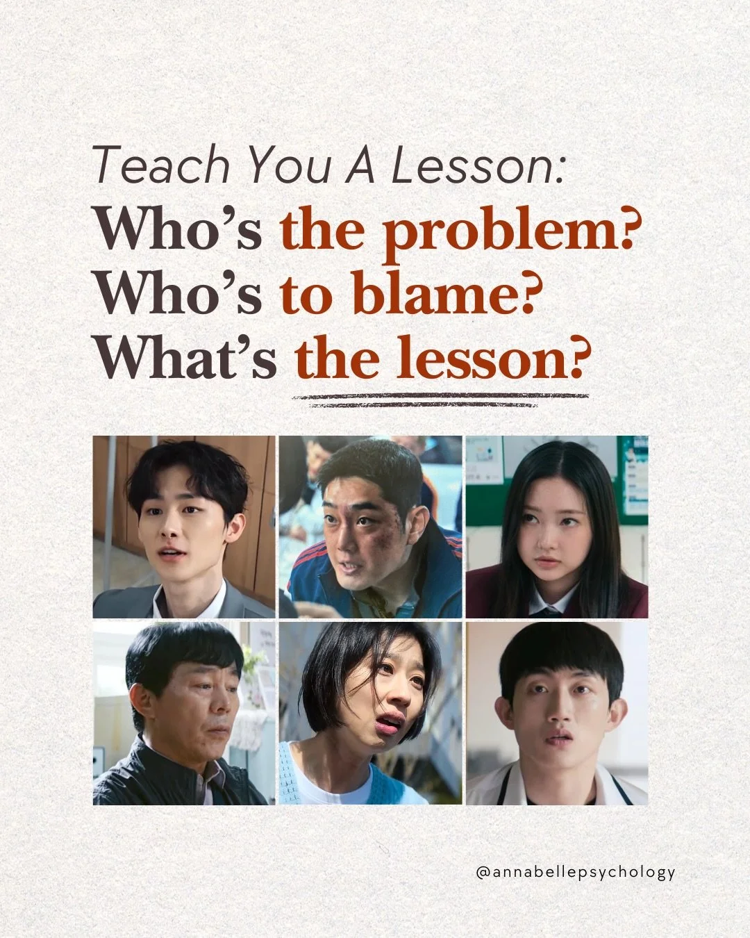 If you watched 𝙏𝙚𝙖𝙘𝙝 𝙔𝙤𝙪 𝙖 𝙇𝙚𝙨𝙨𝙤𝙣, you probably felt satisfied when the bullies were &ldquo;bullied back&rdquo;.
&nbsp;
But the show also raises a harder question:
𝙒𝙝𝙤&rsquo;𝙨 𝙧𝙚𝙖𝙡𝙡𝙮 𝙩𝙝𝙚 𝙥𝙧𝙤𝙗𝙡𝙚𝙢?
The student who bul
