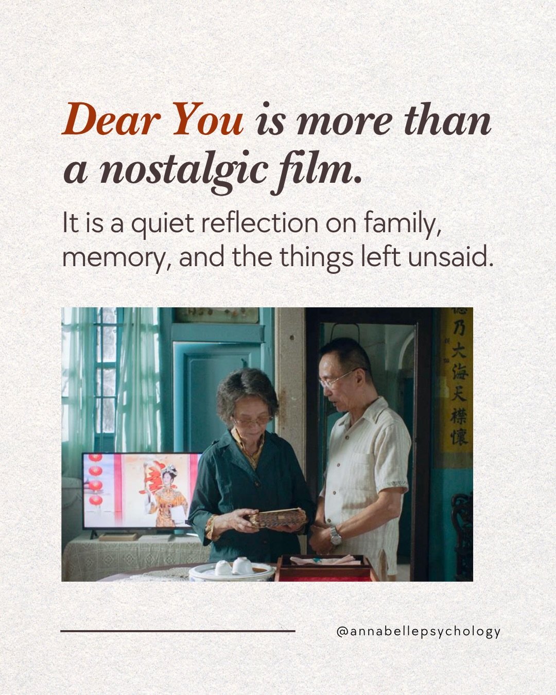 𝘿𝙚𝙖𝙧 𝙔𝙤𝙪 is the kind of film that quietly stays with you.
&nbsp;
On the surface, it is a story about family, separation, and the search for truth. But through a psychological lens, it also invites us to consider the stories we inherit from old