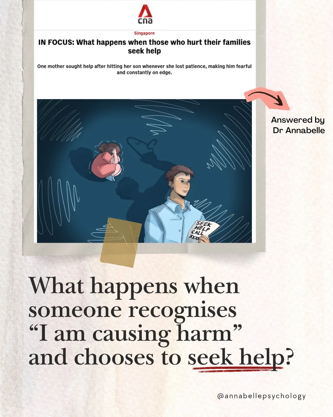 𝗪𝗵𝗮𝘁 𝗵𝗮𝗽𝗽𝗲𝗻𝘀 𝘄𝗵𝗲𝗻 𝘀𝗼𝗺𝗲𝗼𝗻𝗲 𝗿𝗲𝗮𝗹𝗶𝘀𝗲𝘀: &ldquo;𝙈𝙮 𝙗𝙚𝙝𝙖𝙫𝙞𝙤𝙪𝙧 𝙞𝙨 𝙝𝙪𝙧𝙩𝙞𝙣𝙜 𝙩𝙝𝙚 𝙥𝙚𝙤𝙥𝙡𝙚 𝙄 𝙡𝙤𝙫𝙚&rdquo;?
Featured in CNA, Dr Annabelle Chow shares insights into why some parents and spouses choose t