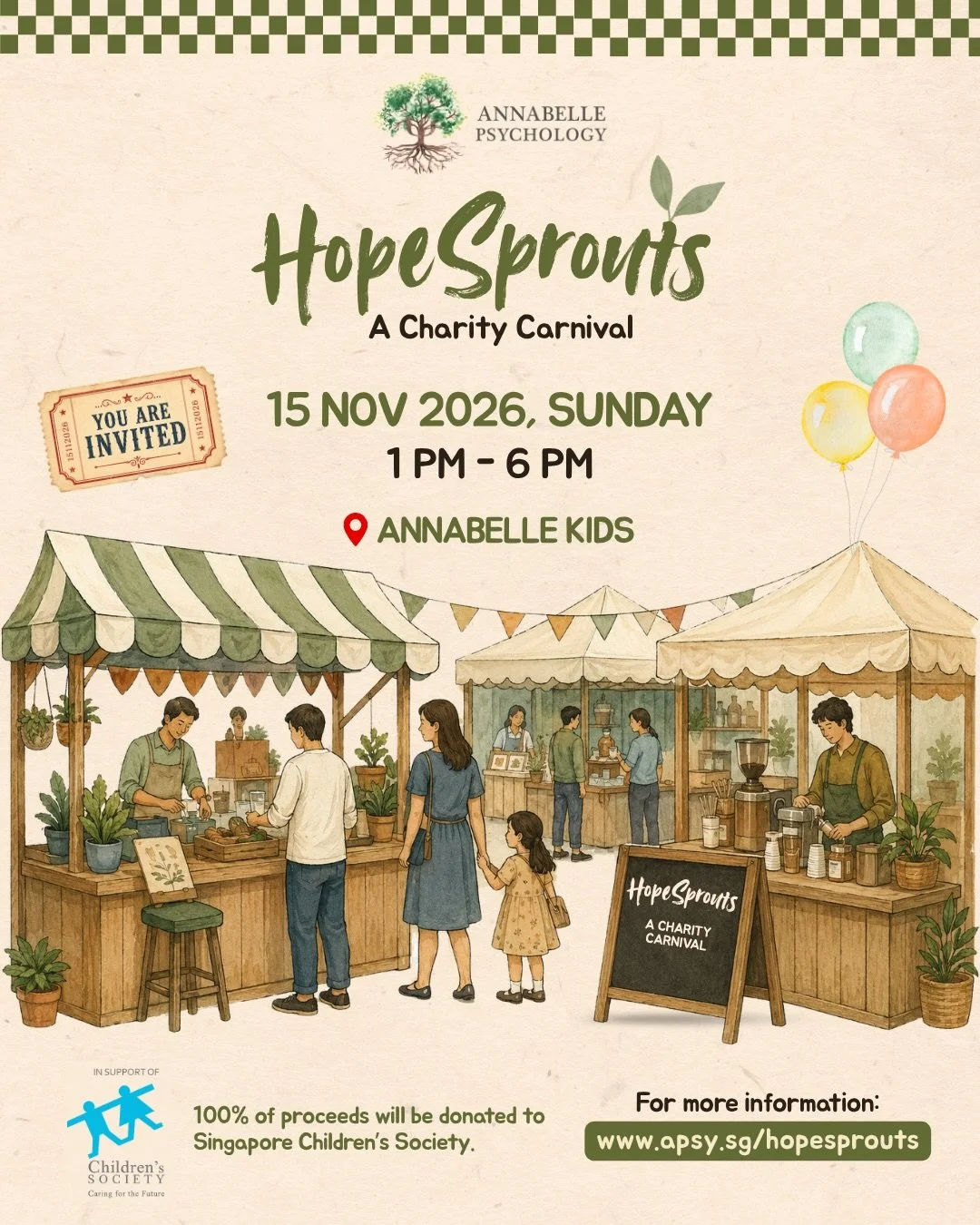 Join us for 𝐇𝐨𝐩𝐞𝐒𝐩𝐫𝐨𝐮𝐭𝐬, a charity carnival where all proceeds will be going to Singapore Children&rsquo;s Society to give children a better Christmas this year. 💛
&nbsp;
Come have fun and make a difference, one small act of kindness at a