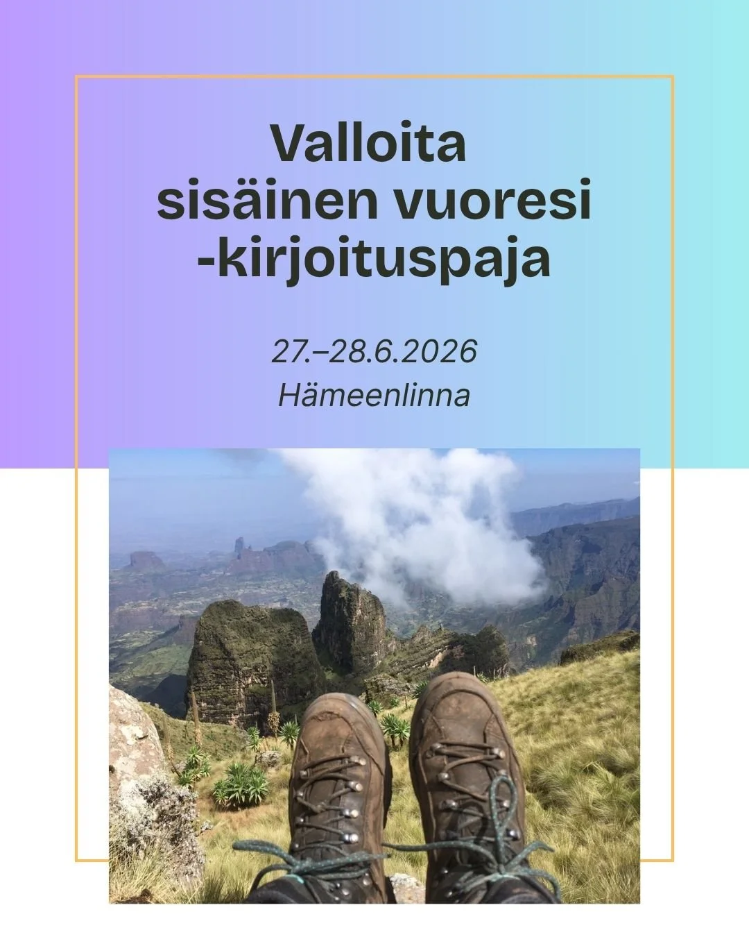 ⛰️🧡 Viel&auml;  mahtuu mukaan matkalle sis&auml;isen vuoren huipulle! Ilmoittautumisaikaa 14.6. asti. 🧡⛰️

Kes&auml;kuu on jo t&auml;&auml;ll&auml;, ja olen ihan unohtanut ty&ouml;kiireiden keskell&auml; mainostaa t&auml;t&auml; jokavuotista kirjoi