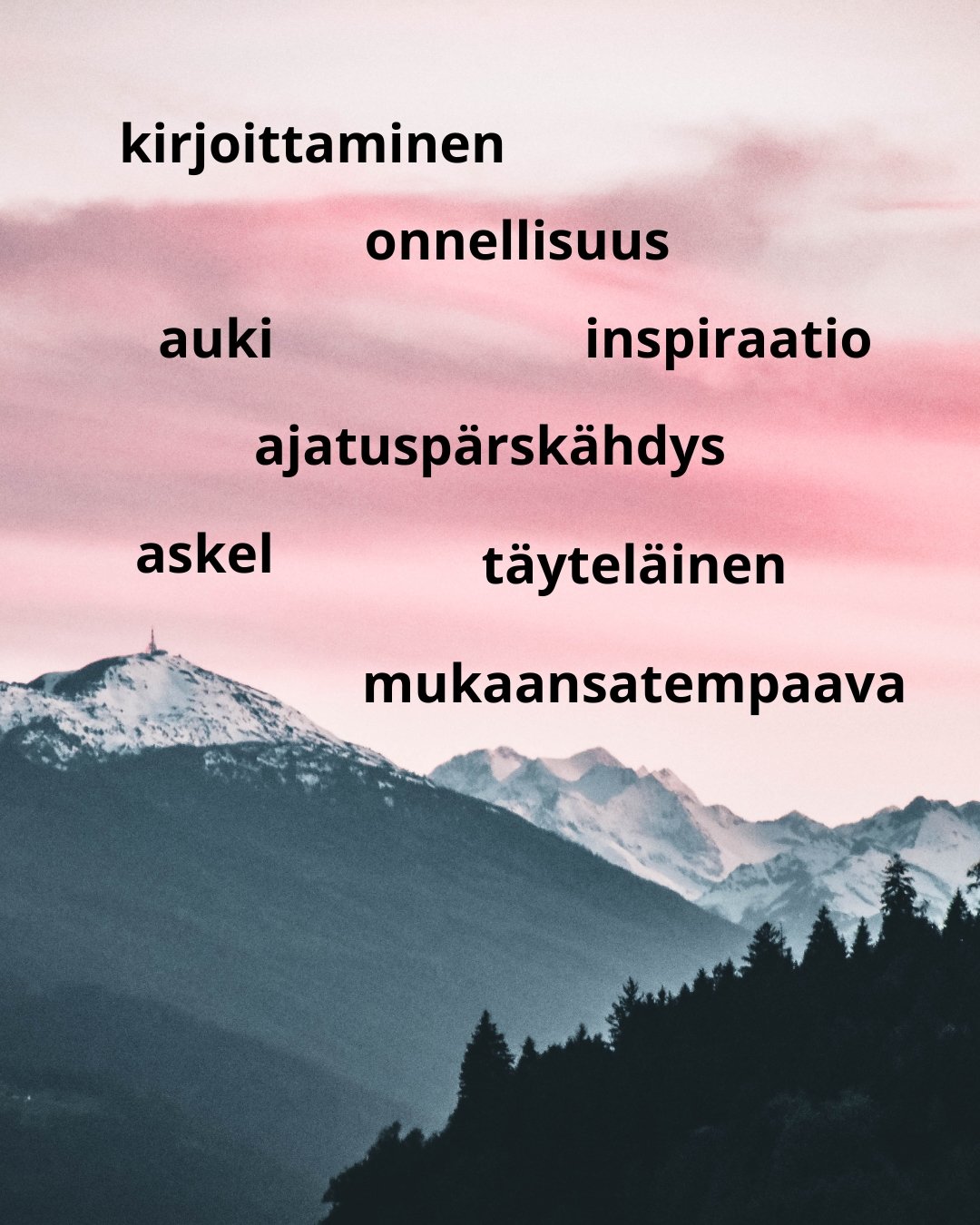 ⛰️ Onnellisuus, kirjoittaminen, t&auml;ytel&auml;inen, auki, askel, mukaansatempaava, inspiraatio, ajatusp&auml;rsk&auml;hdys ⛰️

T&auml;llaisilla sanoilla osallistujat kuvasivat tunnelmiaan viikonlopun kirjoituspajasta, kun k&auml;ytett&auml;viss&au