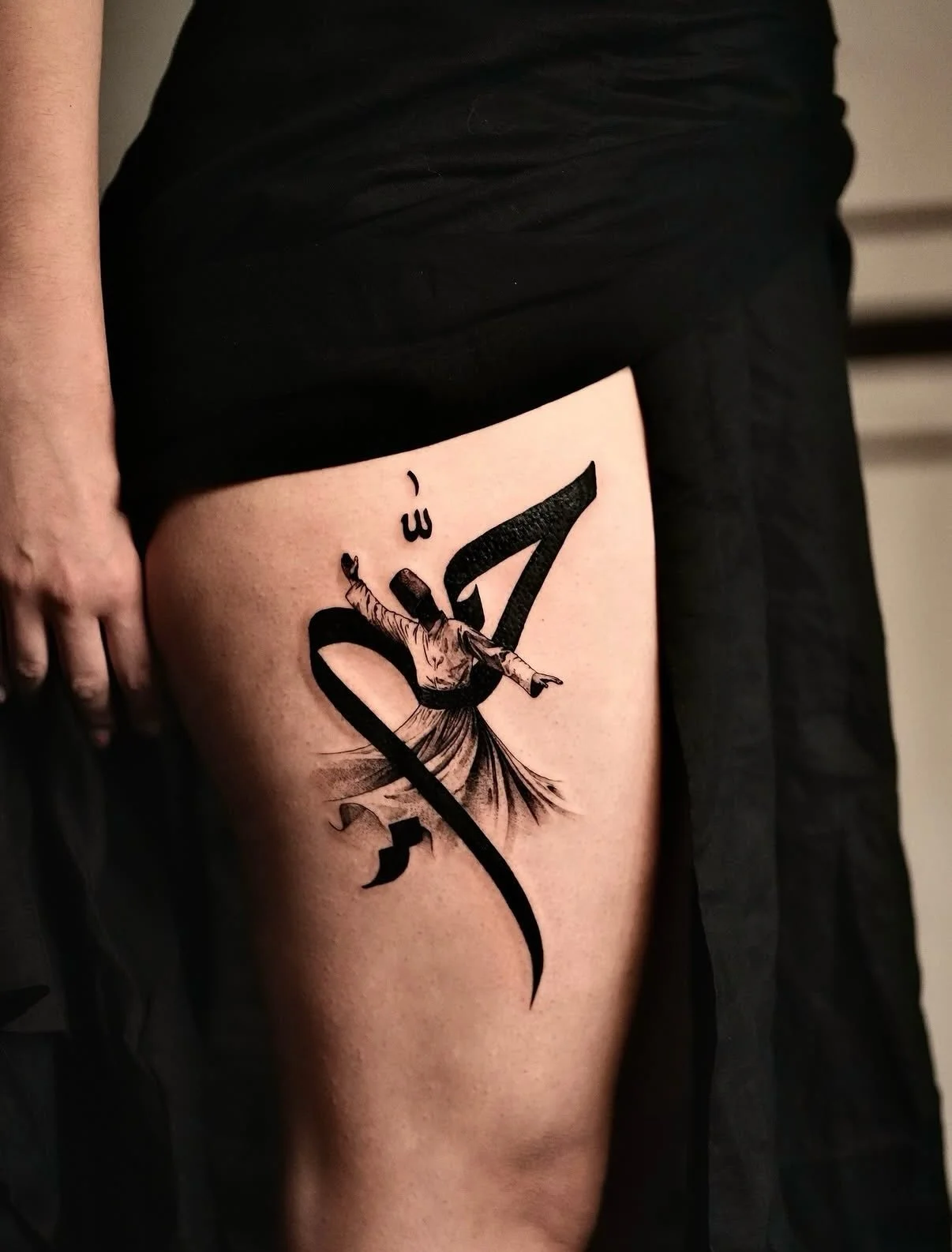 Where the letter becomes the dance. Our resident artist @mhanna.letters merges Arabic script with the image of the whirling dervish &mdash; the Sufi practice of Sema, where spinning becomes a form of prayer.

The idea behind it: every rotation is a f