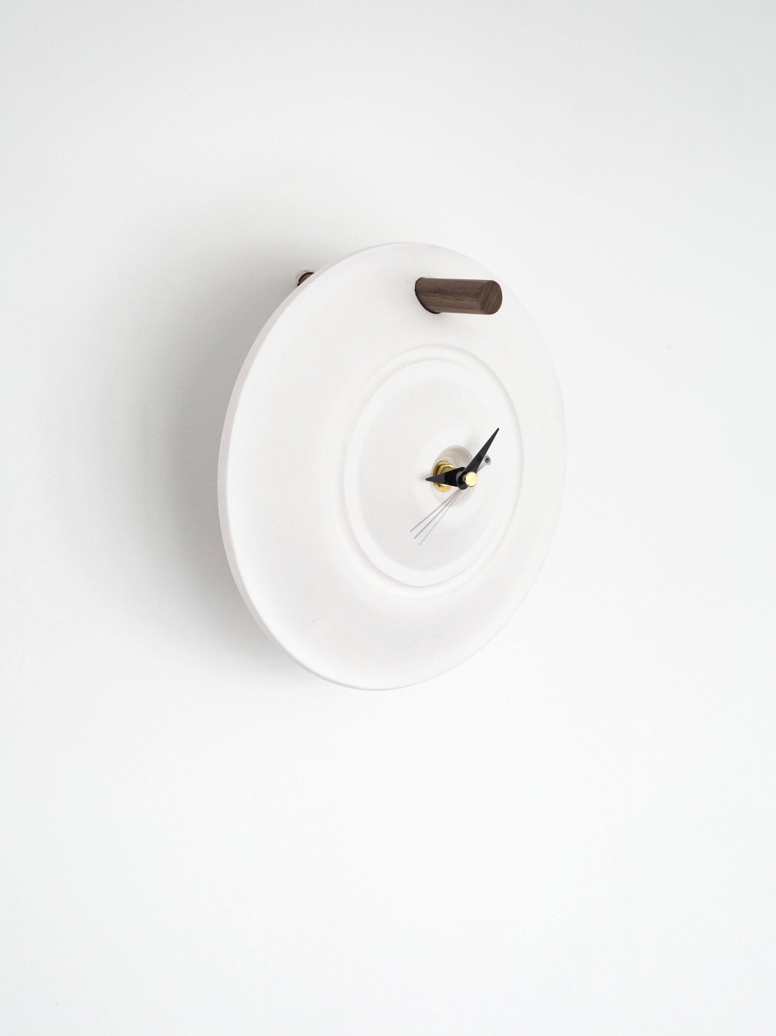 Can I Stay a While (shelves, light and clock) , 2015 Plywood, walnut dowel, concrete, pigment, wax, brass, light, plaster, clock mechanism and palm leaves