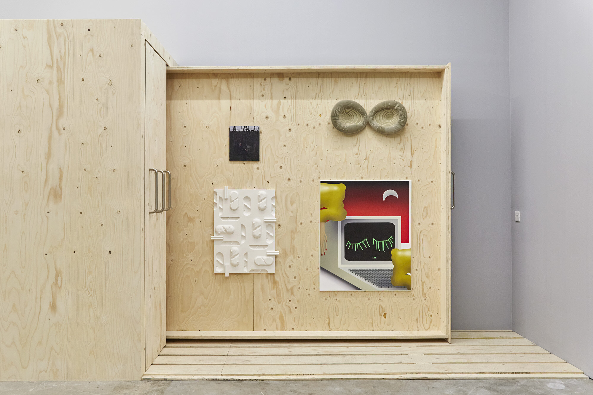 Installation View at Castor Projects , London Gareth Cadwallader, Grace Woodcock Derek Mainella, Claire Baily