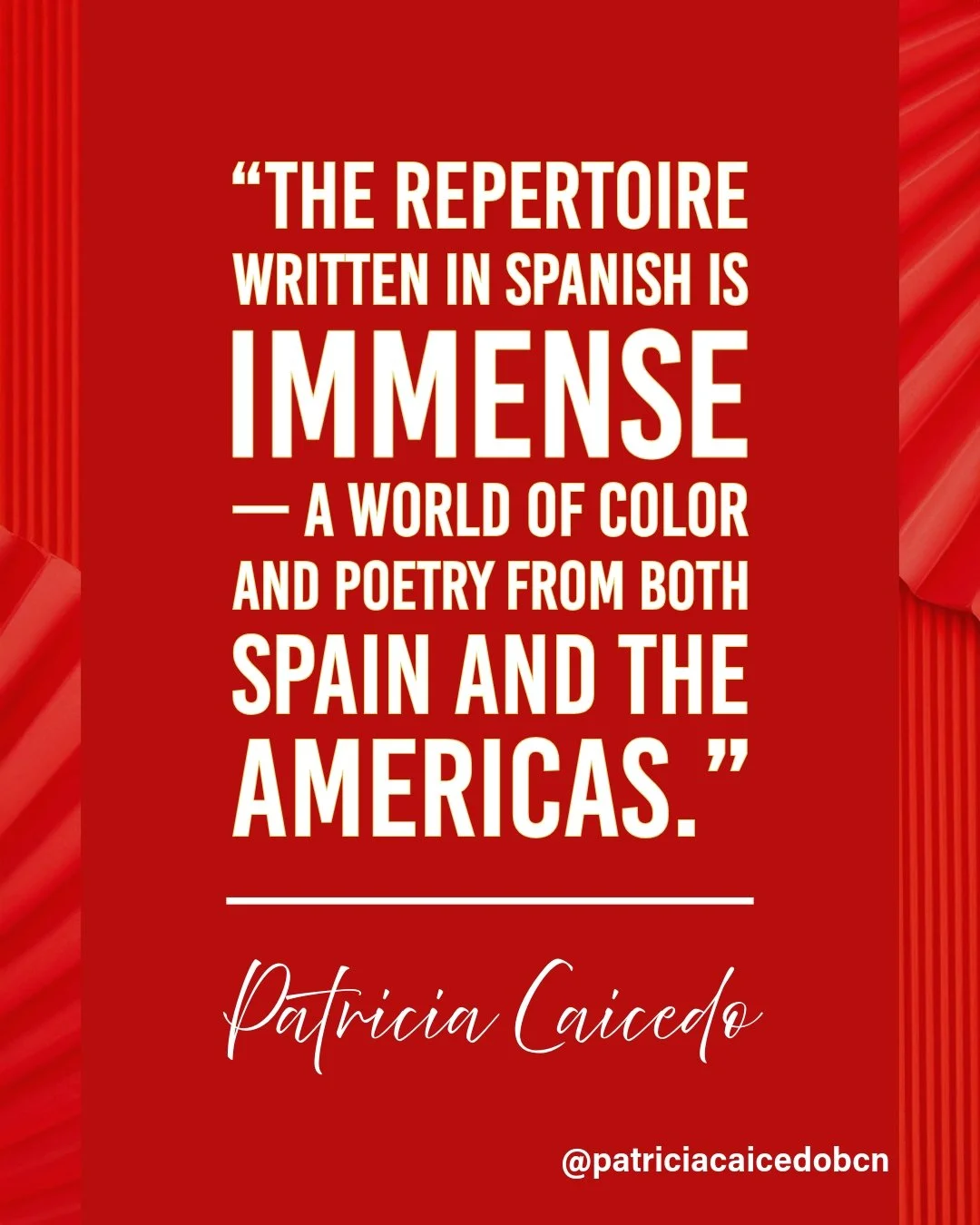 🎵 &ldquo;The repertoire written in Spanish is immense &mdash; a world of color and poetry from both Spain and the Americas.&rdquo; &mdash; Patricia Caicedo

Why do we still limit our idea of the &ldquo;art song&rdquo; to German Lieder and French m&e