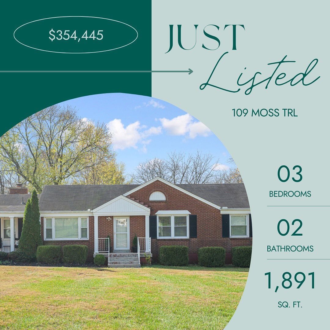 New Listing! 109 Moss Trail in Goodlettsville. Enjoy peaceful living only 20 minutes from Downtown Nashville. Find relaxation in one of two living spaces or the light-filled Florida room with a perfect view of the expansive back yard. Discover the mi