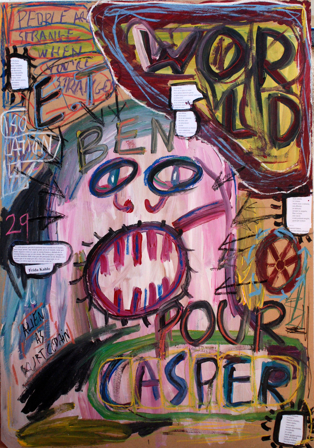    “No title” , 2012   Acrylic paint, pastel and mixed media on wood, 50 x 110 cm 