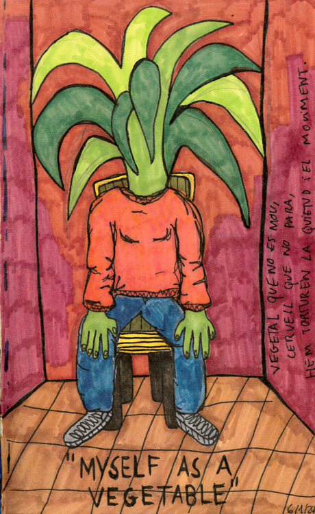    “Myself as a vegetable” , 2012   Marker on paper, 14.8 x 21 cm 
