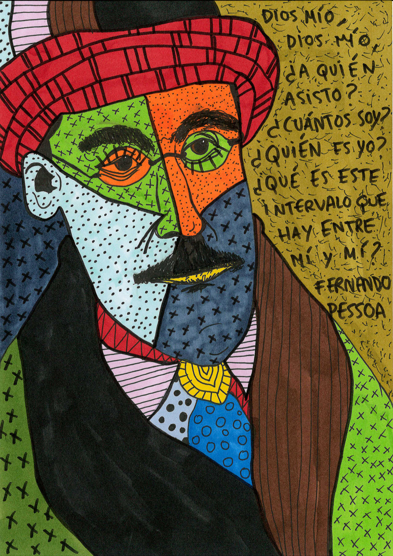    “Fernando Pessoa” , 2013   Marker and pen on paper, 21 x 29.7 cm 