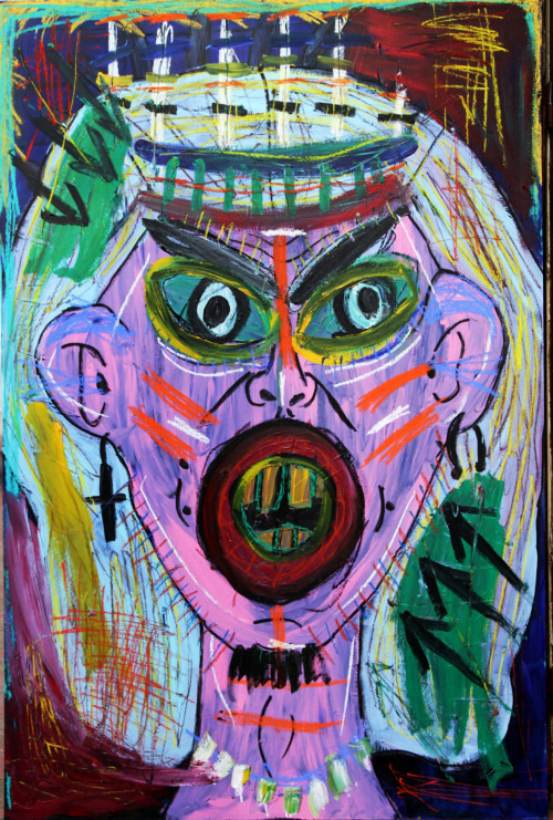    “Self-portrait as a cannibal” , 2013   Acrylic paint and pastel on wood, 90 x 130 cm 