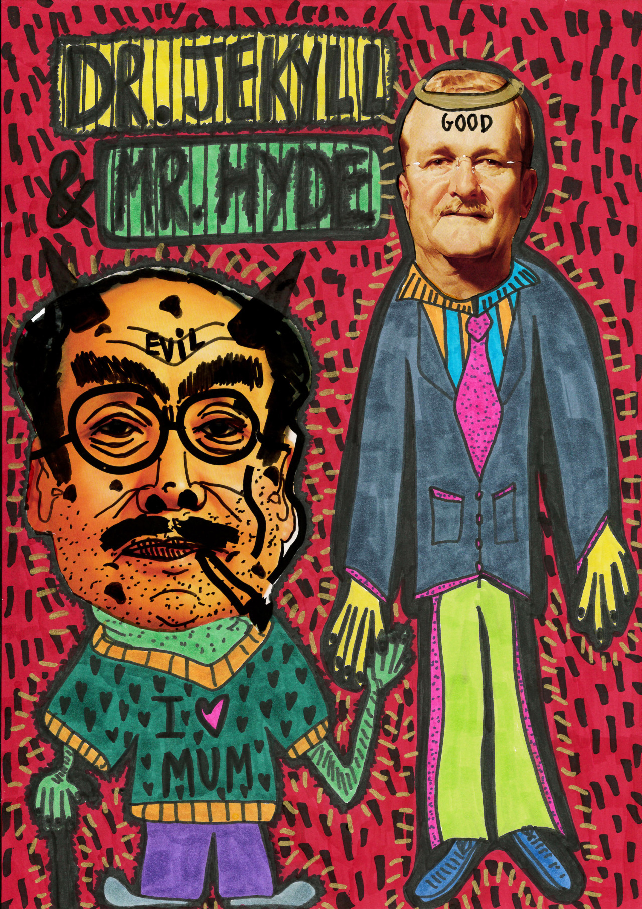    “Dr. Jekyll and Mr. Hyde” , 2013   Marker and mixed media on paper, 29.7 x 42 cm 