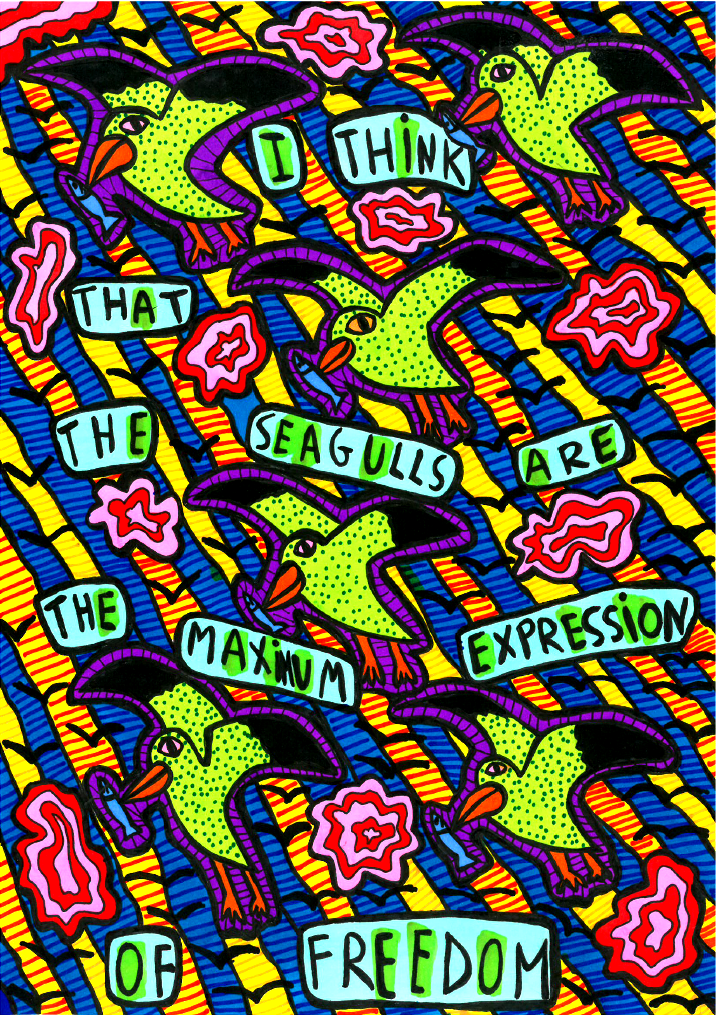 “I think that the seagulls are the maximum expression of freedom” , 2014 Marker on paper, 21 x 29.7 cm