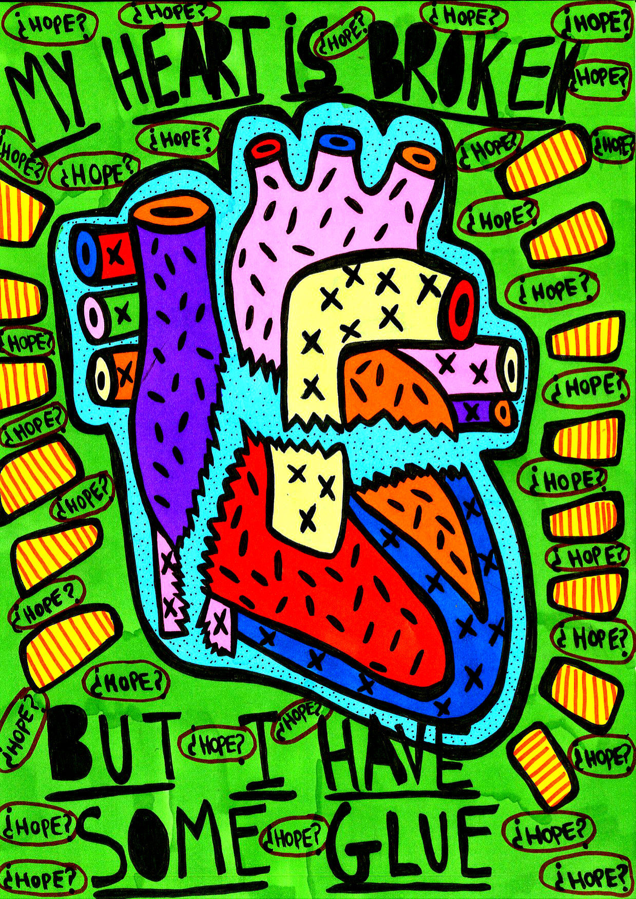    “My heart is broke but I have some glue” , 2013   Marker on paper, 21 x 29.7 cm Private Collection 