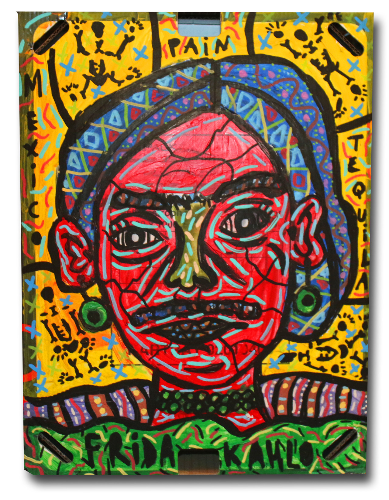    “Little Frida Kahlo” , 2018   Acrylic paint and Posca marker on cardboard, 20 x 40 cm Private Collection 