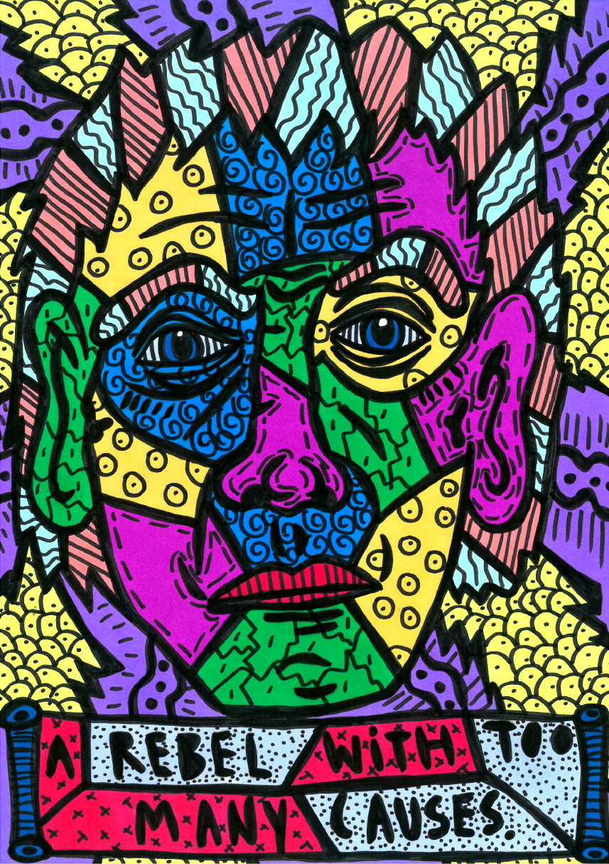 “A rebel with too many causes” , 2015 Marker on paper, 21 x 29.7 cm Private Collection