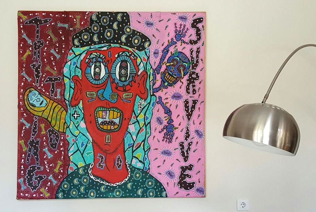 “Trying to survive” , 2013 Acrylic paint and Posca marker on cardboard, 170 x 170 cm Private Collection