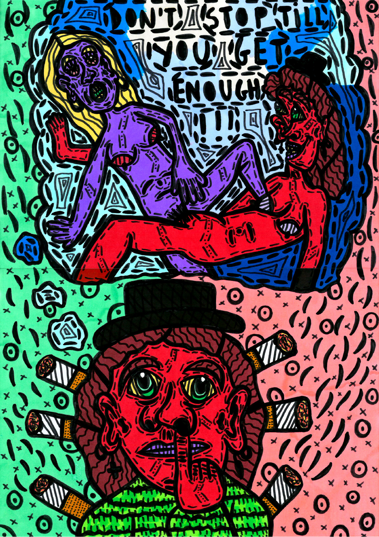    “Don't stop till you get enough!!” , 2015   Marker on paper, 29.7 x 42 cm Private Collection 