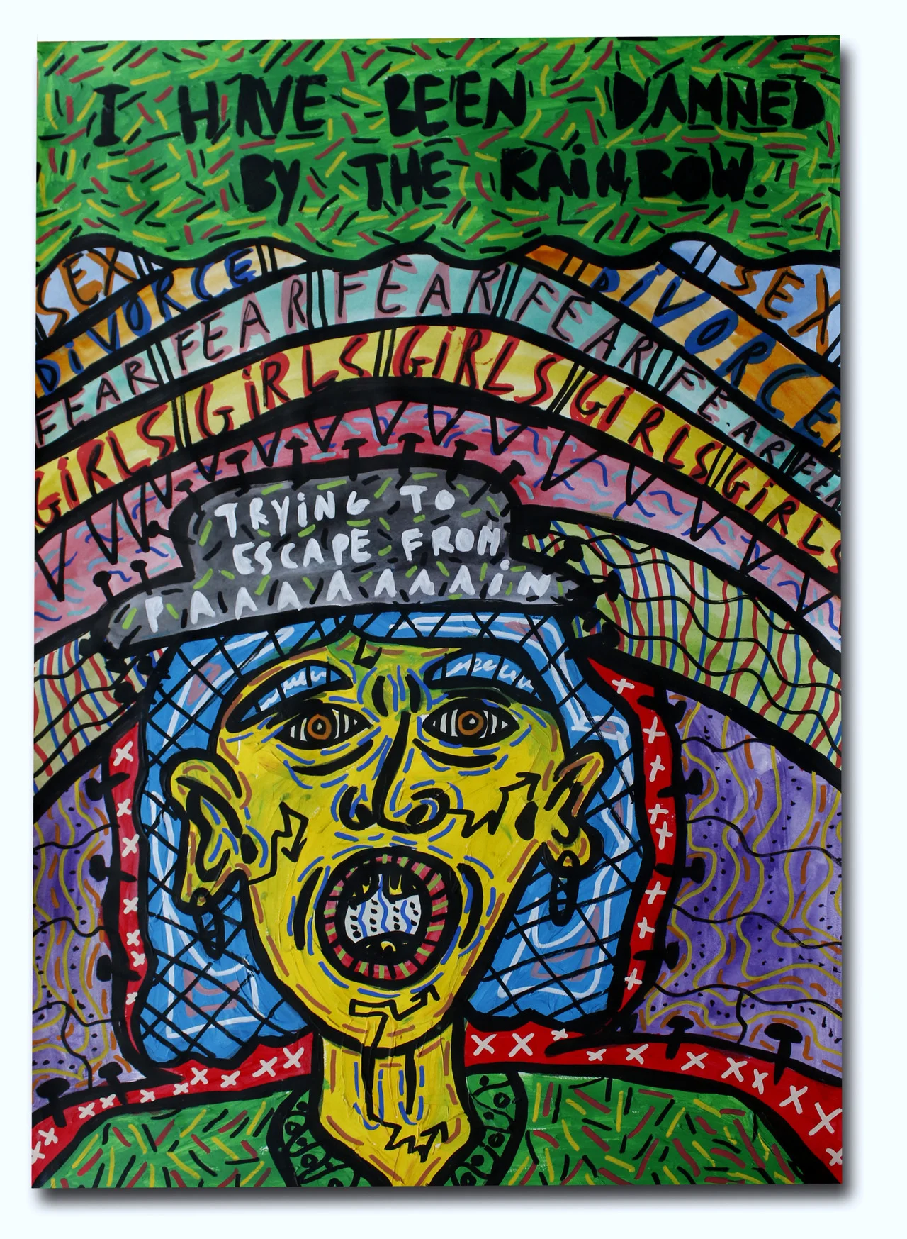 “I have been damned by the rainbow” , 2018 Acrylic and watercolour paint and Posca marker on paper, 42 x 59.4 cm Private Collection