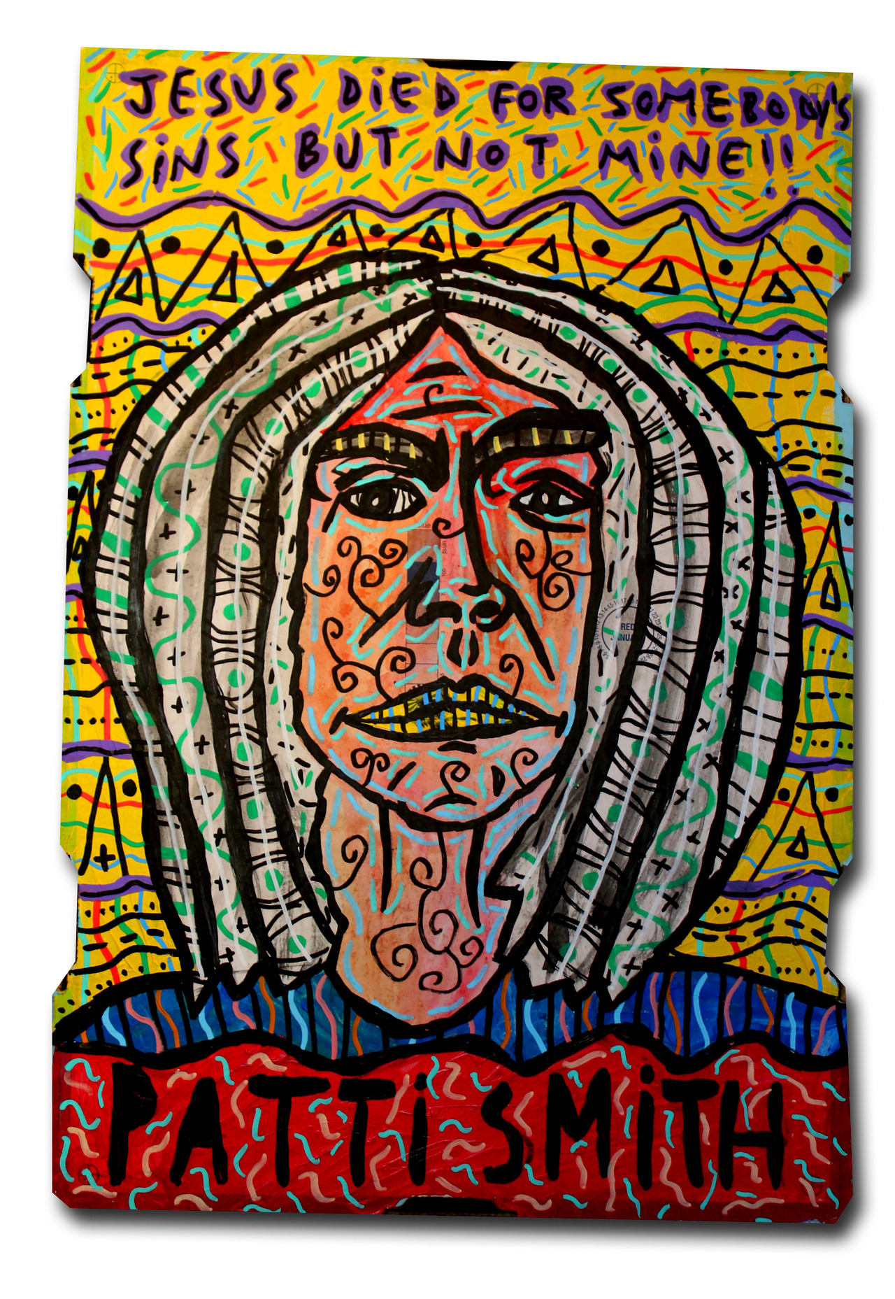    “Patti Smith” , 2018   Acrylic and Posca marker on cardboard, 30 x 70 cm Private Collection 